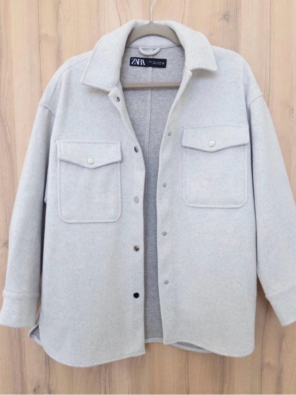 Zara Light Cream Oversized Shacket with Patch Pockets
